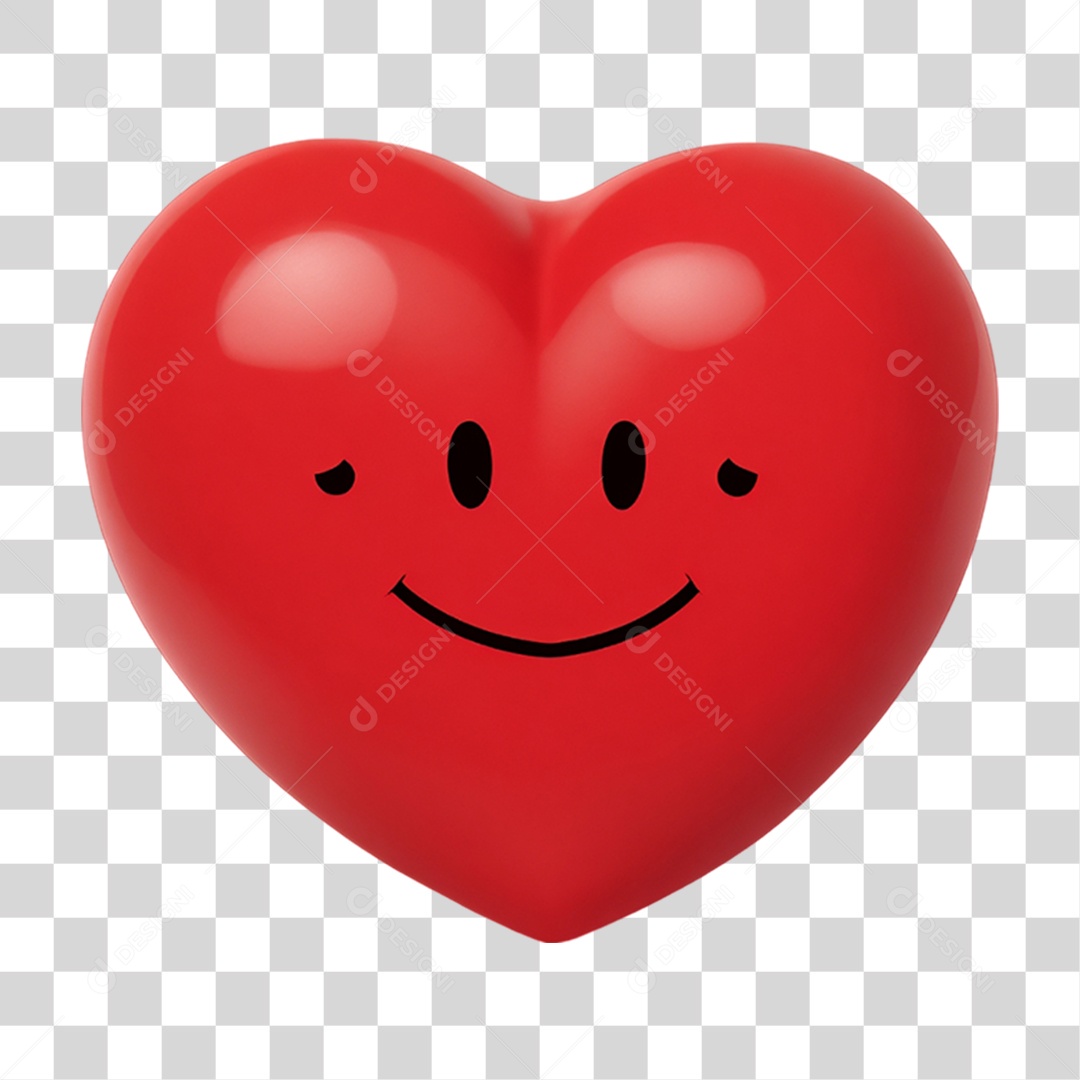 Elemento 3D Coração Sorridente Para Composição PNG Transparente