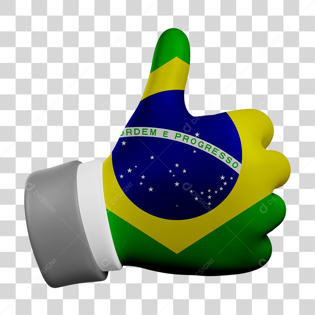 Elemento 3D Mão Pintado com a Bandeira do Brasil PNG Transparente