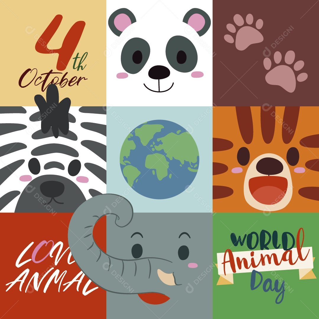 Dia Mundial dos Animais 4 de Outubro Ilustração Vetor EPS
