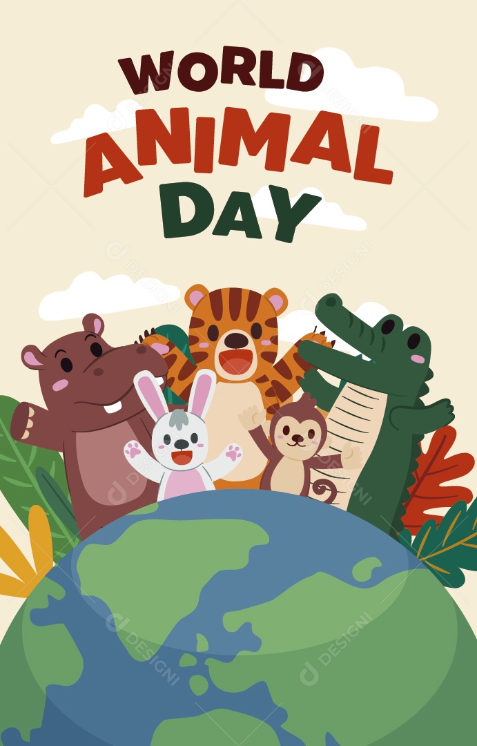 Dia Mundial dos Animais 4 de Outubro Ilustração Vetor EPS