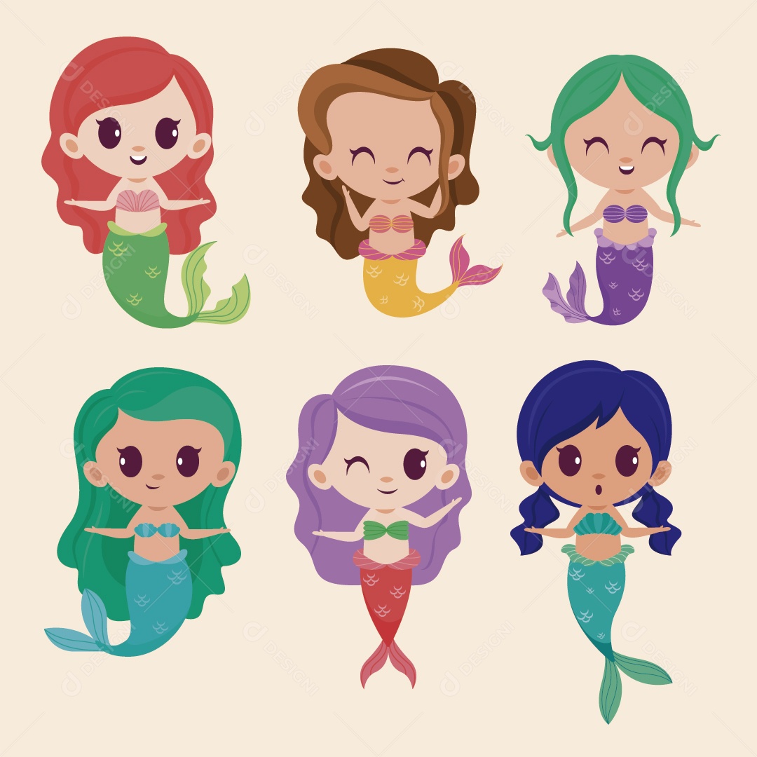 Conjunto de Sereias Ilustração Vetor EPS