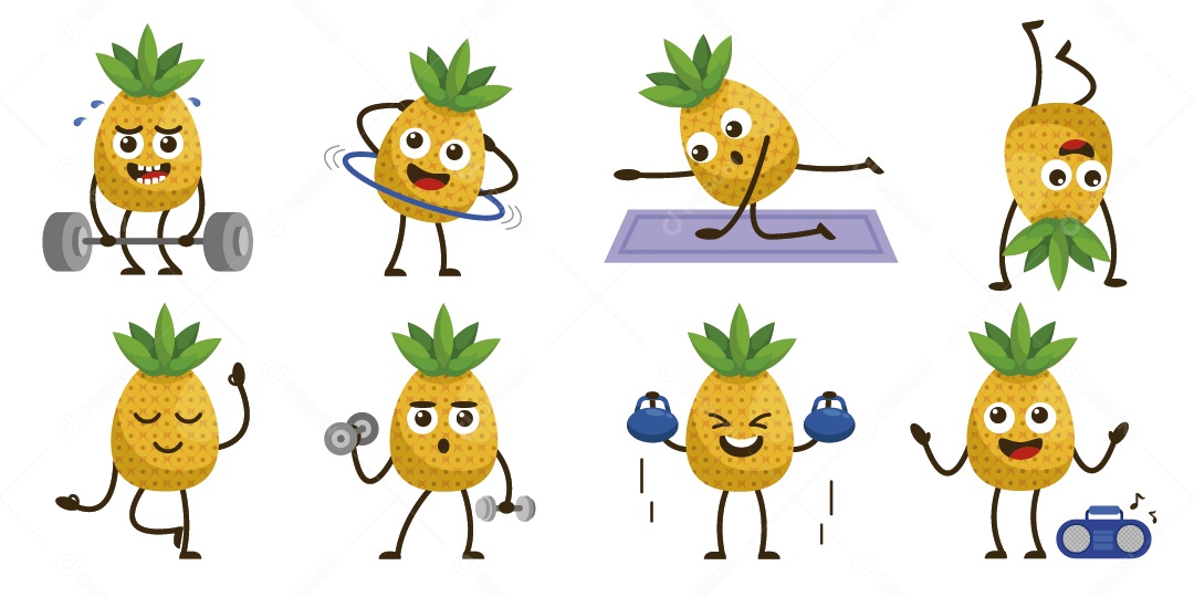 Ilustração de Abacaxi Personagem Vetor EPS