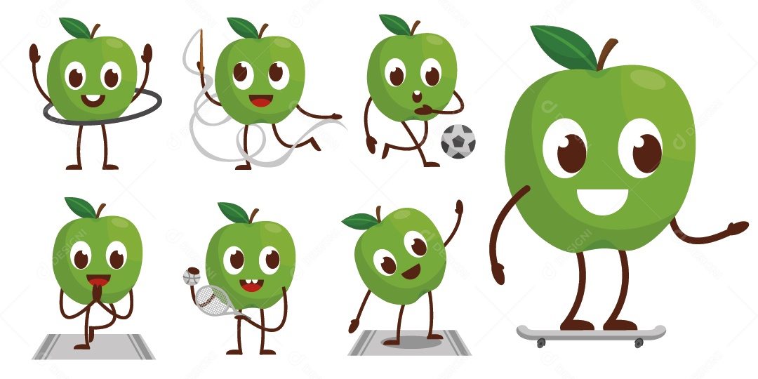 Ilustração de Maçã Verde Personagem Vetor EPS