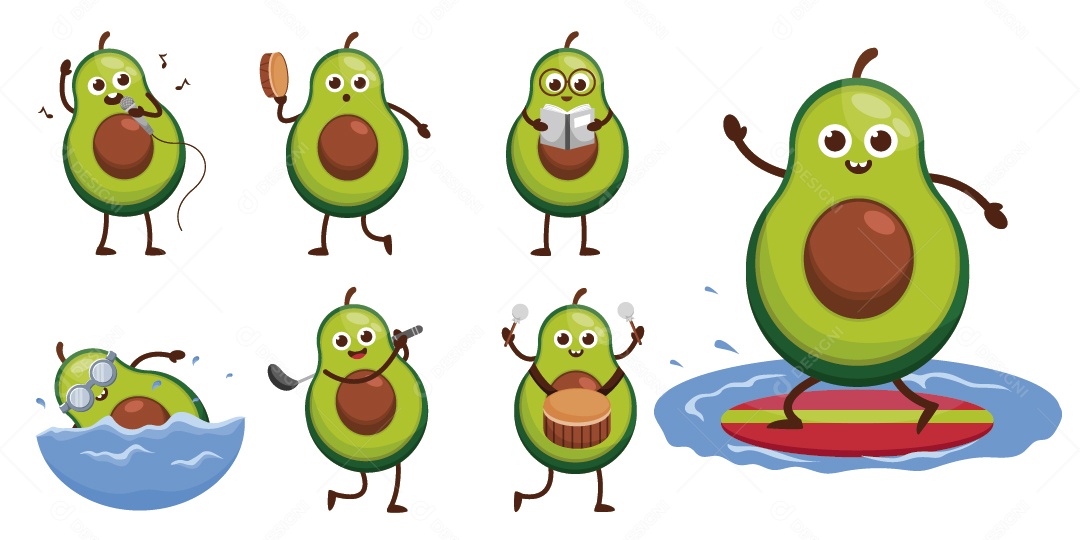 Ilustração de Abacate Personagem Vetor EPS