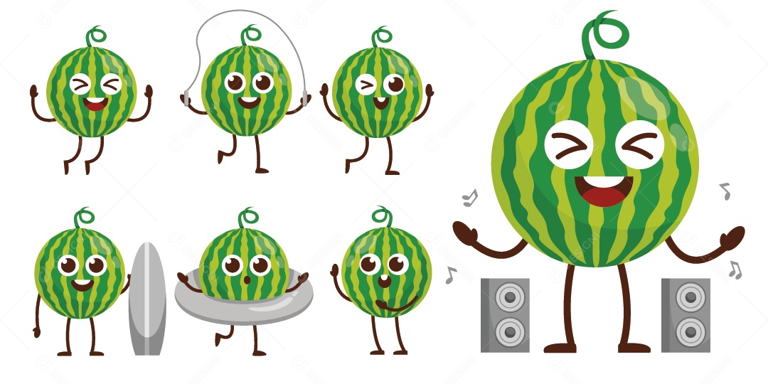 Ilustração de Melancia Personagem Vetor EPS