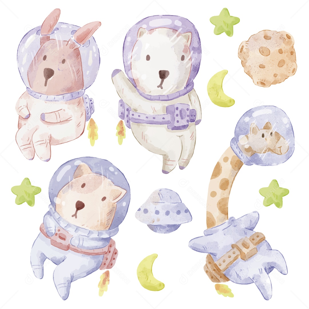 Animais em Aquarela Ilustração Vetor EPS