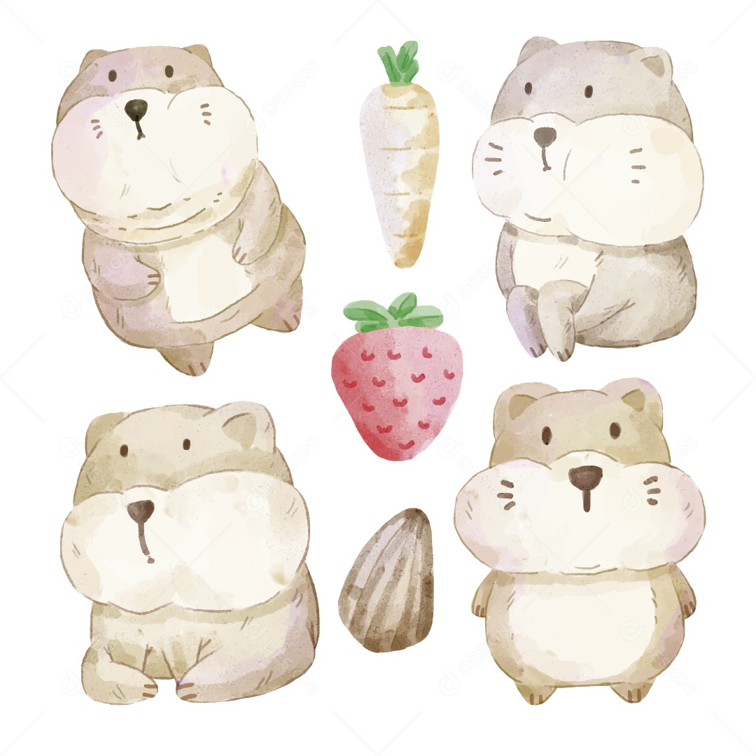 Hamster em Aquarela Ilustração Vetor EPS