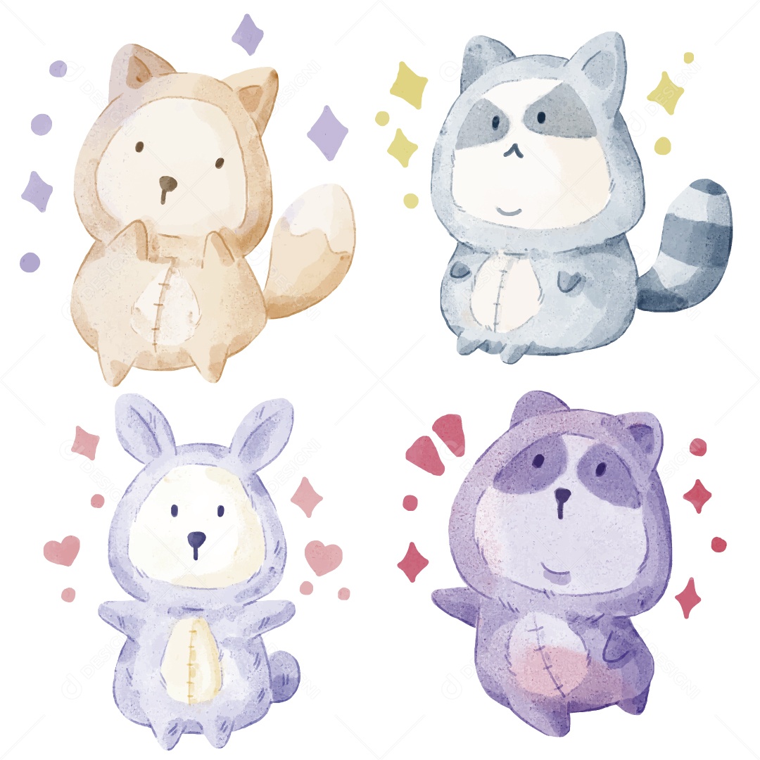 Animais em Aquarela Ilustração Vetor EPS