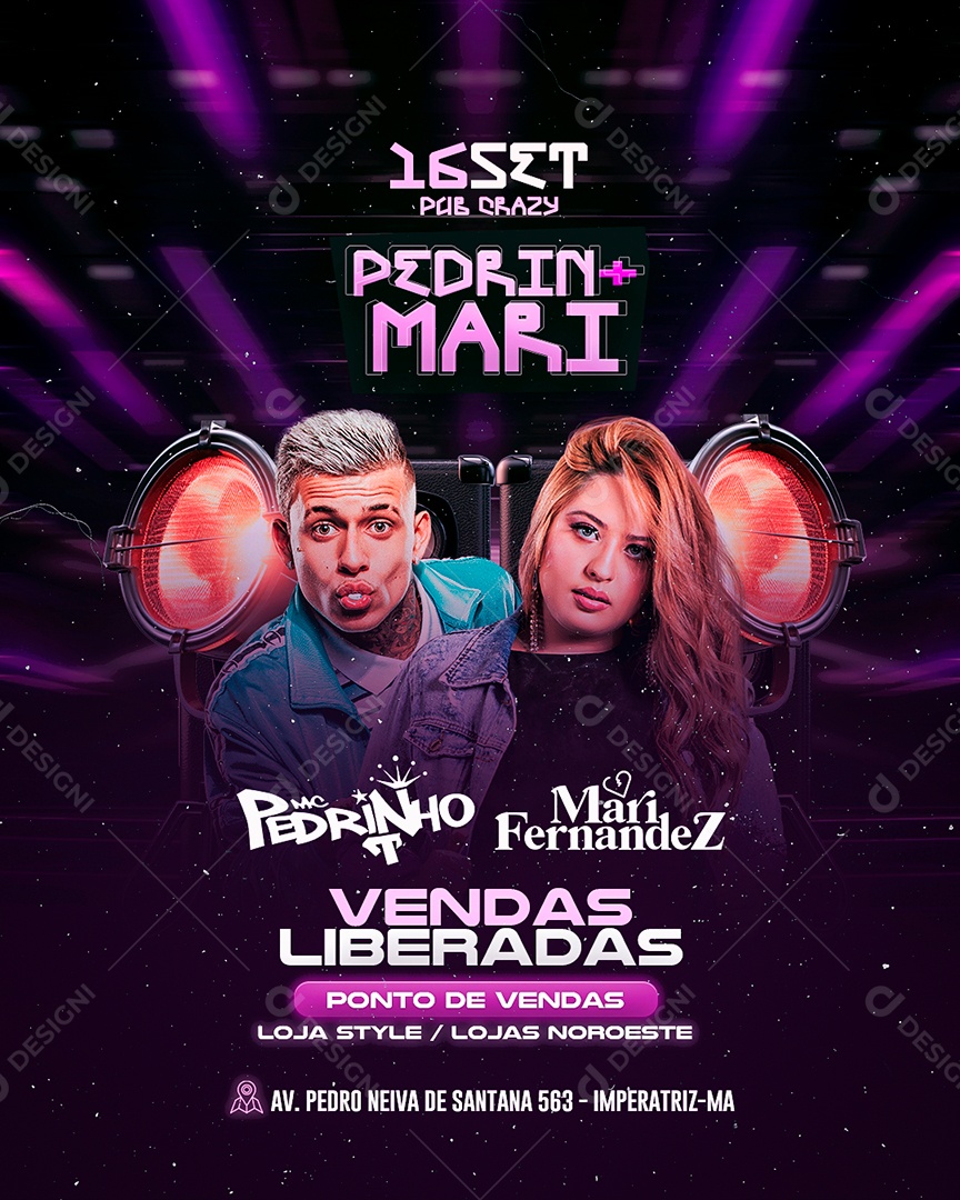 Flyer Pedrin + Mari Vendas Liberdades Mc Pedrinho Mari Fernandez Social Media PSD Editável