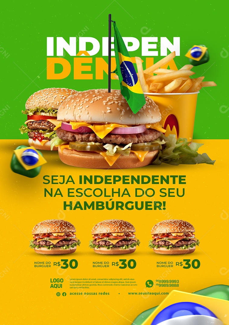 Hamburgueria Seja Independente na Escolha do Seu Hambúrguer do Dia da Independência do Brasil Social Media PSD Editável