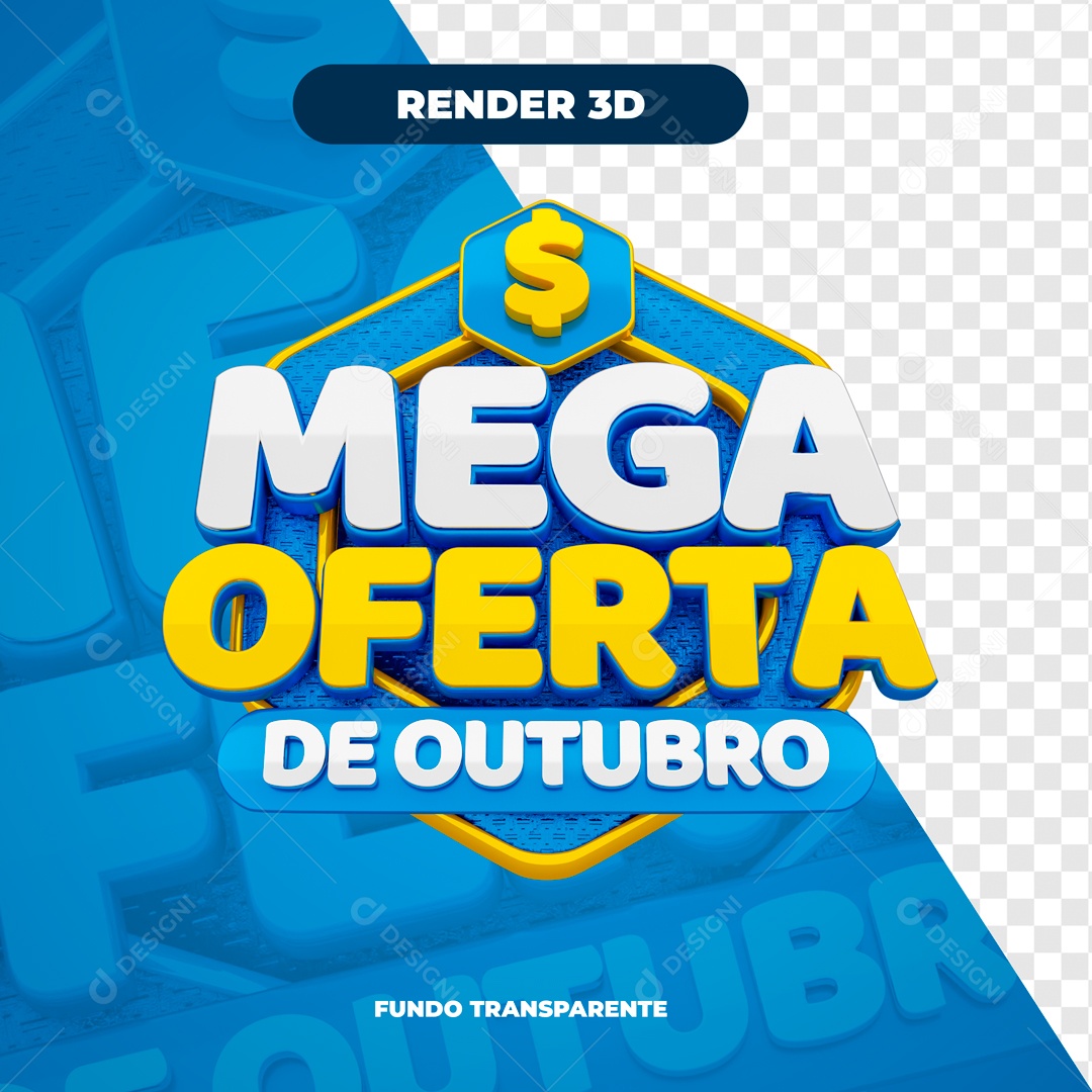 Mega Oferta de Outubro Selo 3D Azul e Dourado Composição PSD