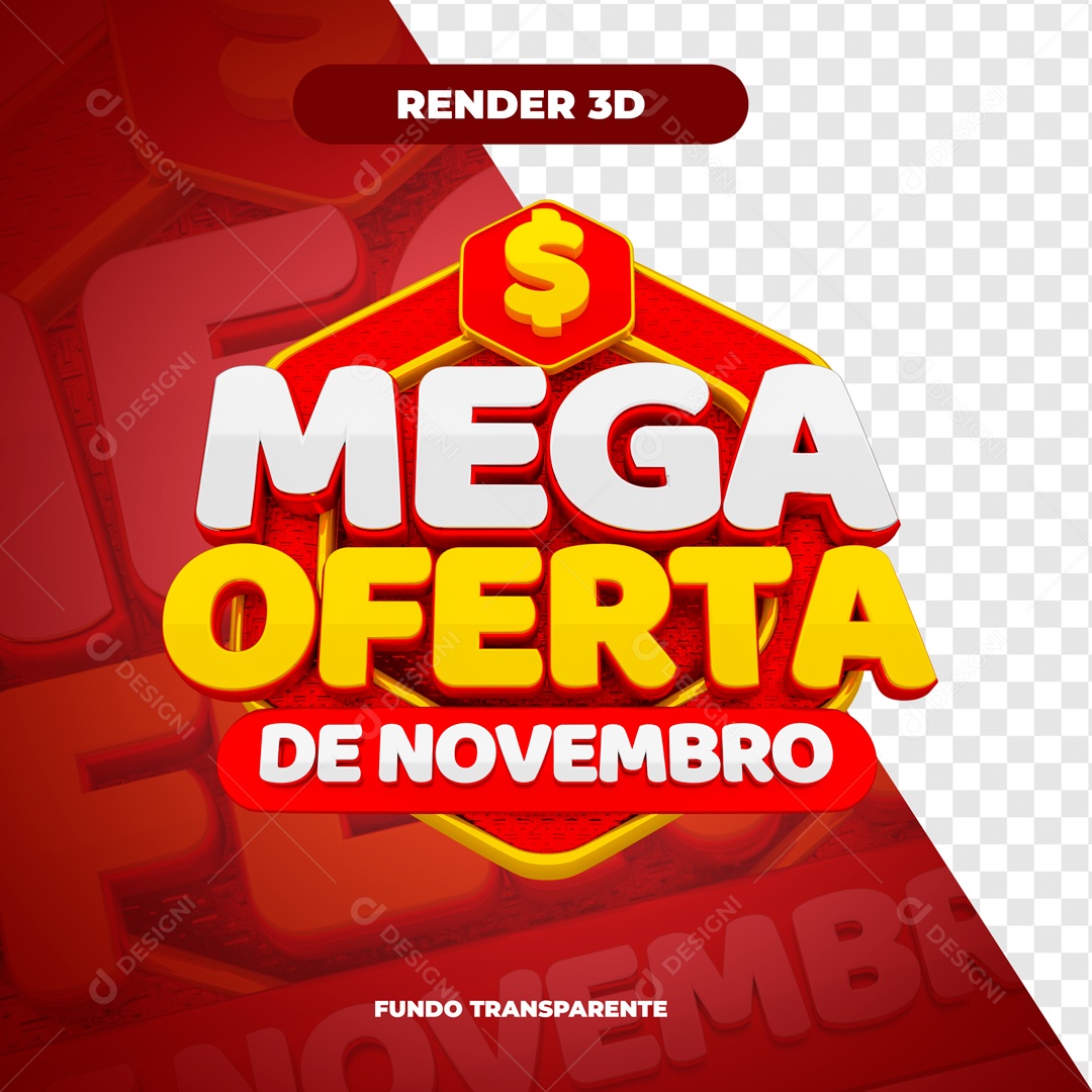 Mega Oferta de Novembro Selo 3D Vermlho e Dourado Composição PSD