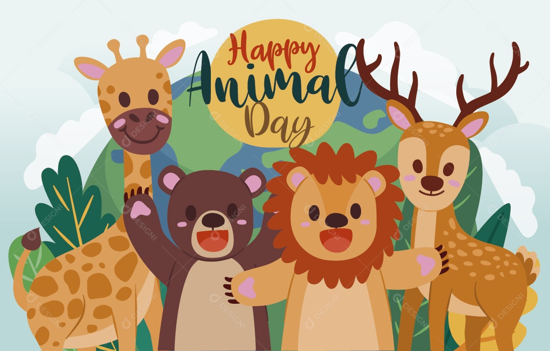 Dia Mundial dos Animais 4 de Outubro Ilustração Vetor EPS