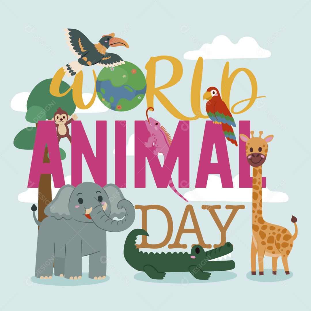 Dia Mundial dos Animais 4 de Outubro Ilustração Vetor EPS