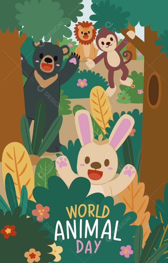 Dia Mundial dos Animais 4 de Outubro Ilustração Vetor EPS