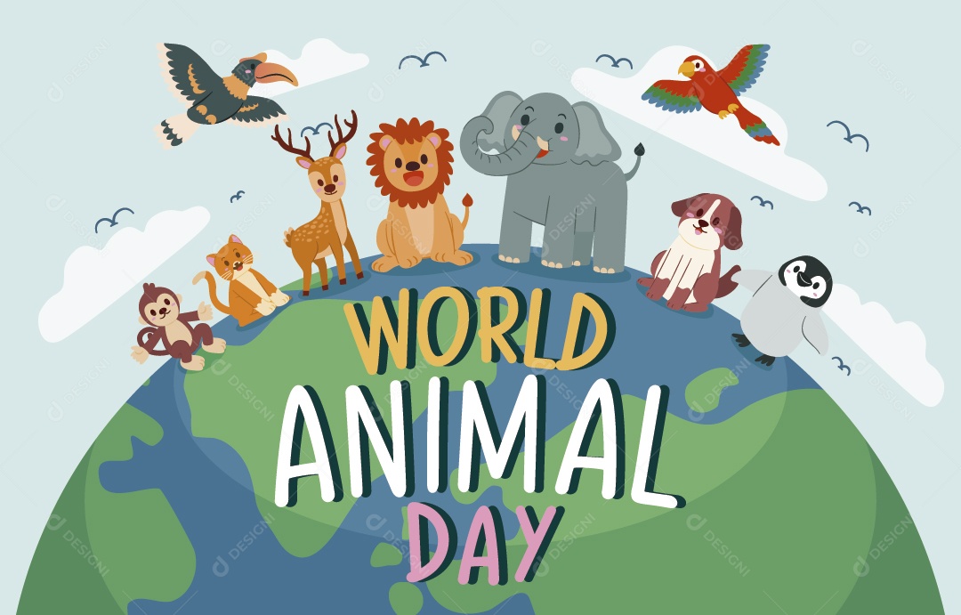 Dia Mundial dos Animais 4 de Outubro Ilustração Vetor EPS