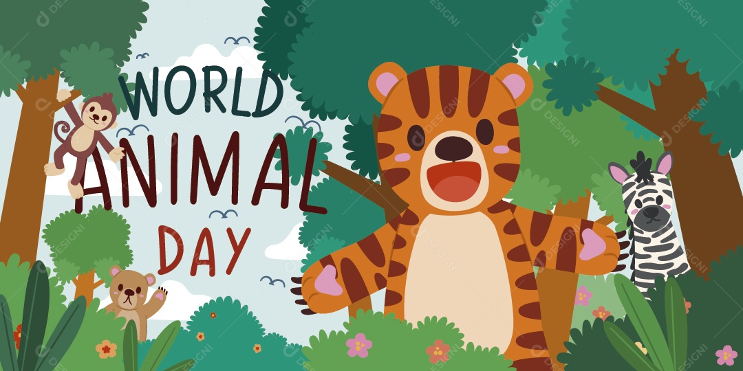 Dia Mundial dos Animais 4 de Outubro Ilustração Vetor EPS