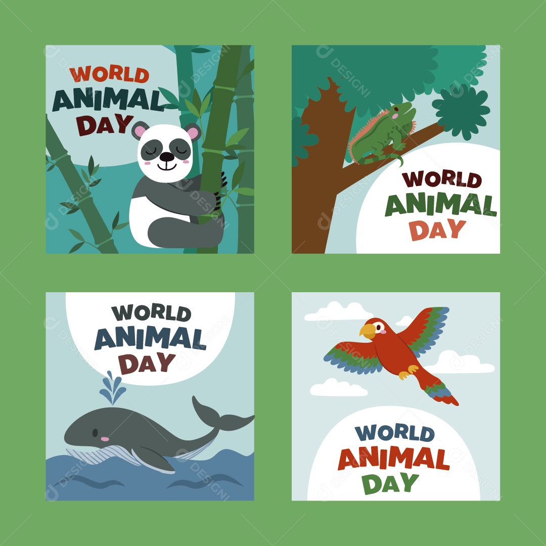 Dia Mundial dos Animais 4 de Outubro Ilustração Vetor EPS