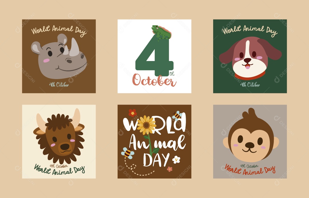 Dia Mundial dos Animais 4 de Outubro Ilustração Vetor EPS