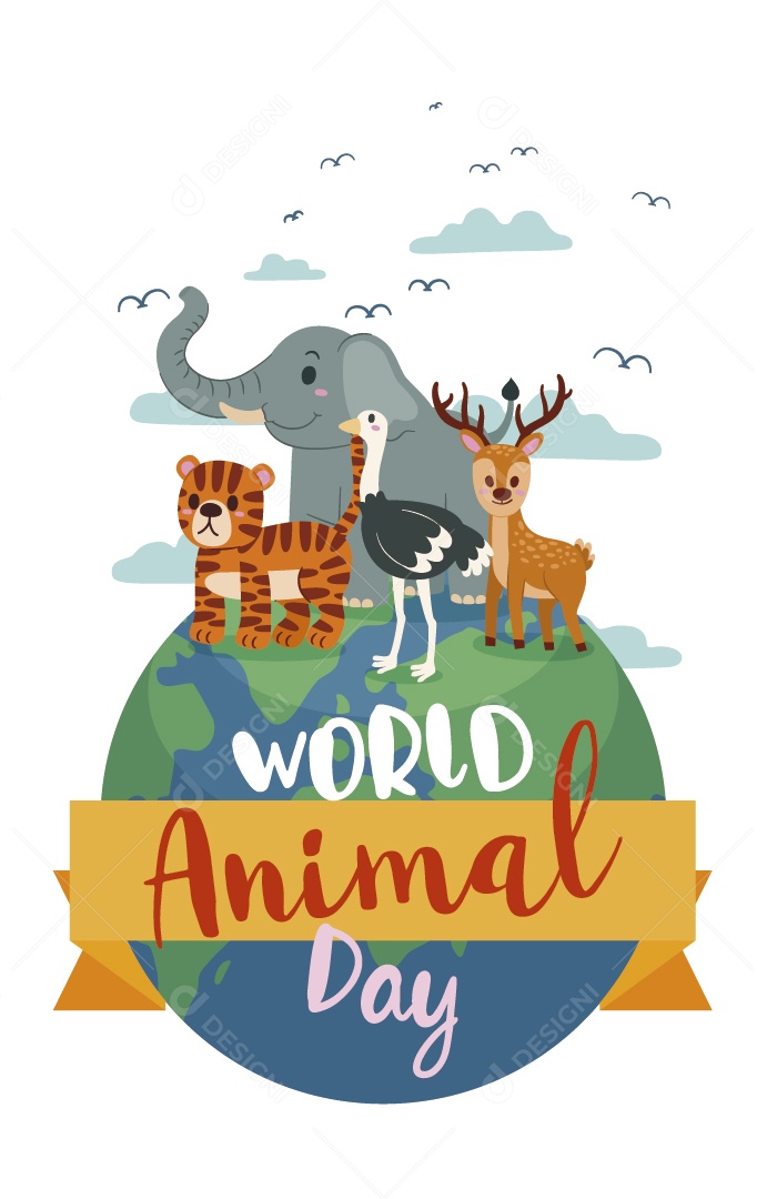 Dia Mundial dos Animais 4 de Outubro Ilustração Vetor EPS