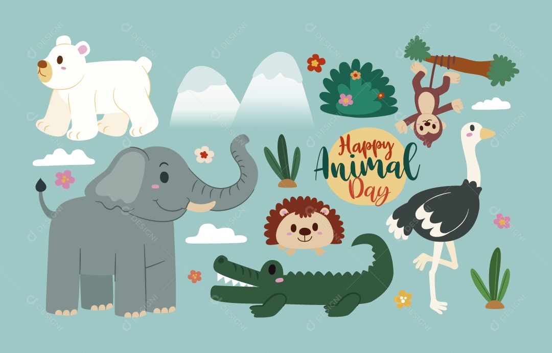Dia Mundial dos Animais 4 de Outubro Ilustração Vetor EPS