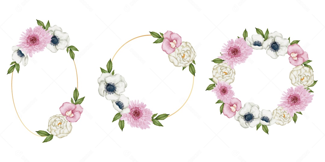 Coroa de Flores em Aquarela Ilustração Vetor EPS