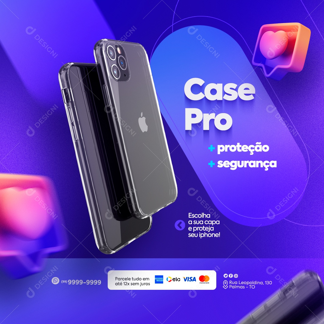 Loja de Acessórios Iphone Case Pro + Proteção + Segurança Social Media PSD Editável