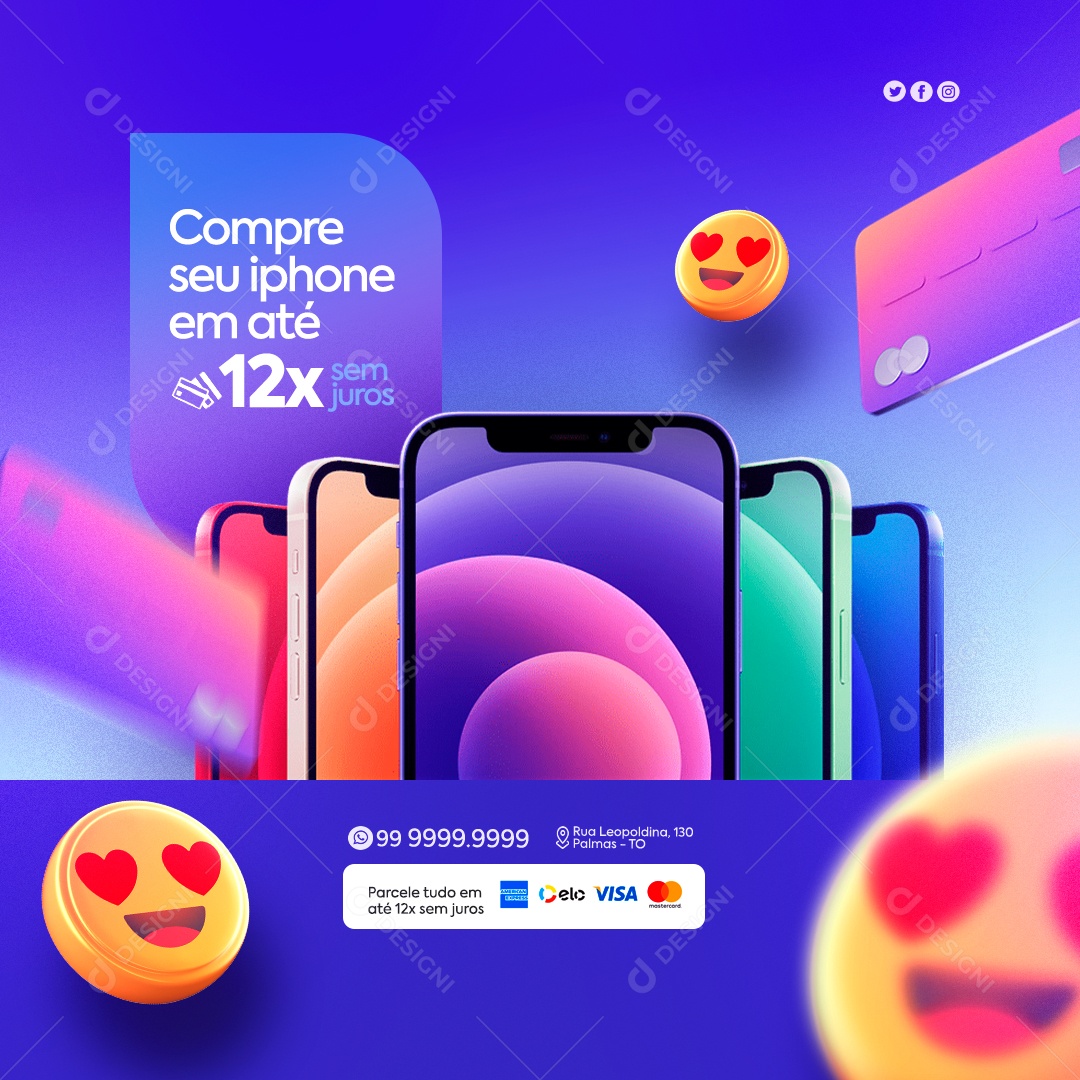Loja de Acessórios Iphone Compre seu Iphone em Até 12x Sem Juros Social Media PSD Editável