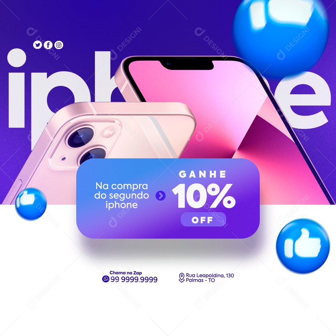 Loja de Acessórios Iphone na Compra do Segundo Iphone Ganhe 10% Off Social Media PSD Editável