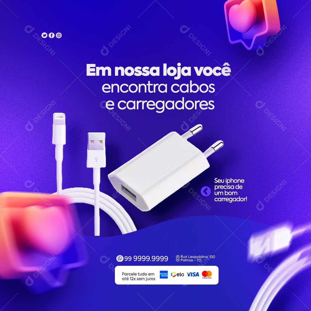 Loja de Acessórios Iphone Em nossa Loja Você Encontra Cabos e Carregadores Social Media PSD Editável