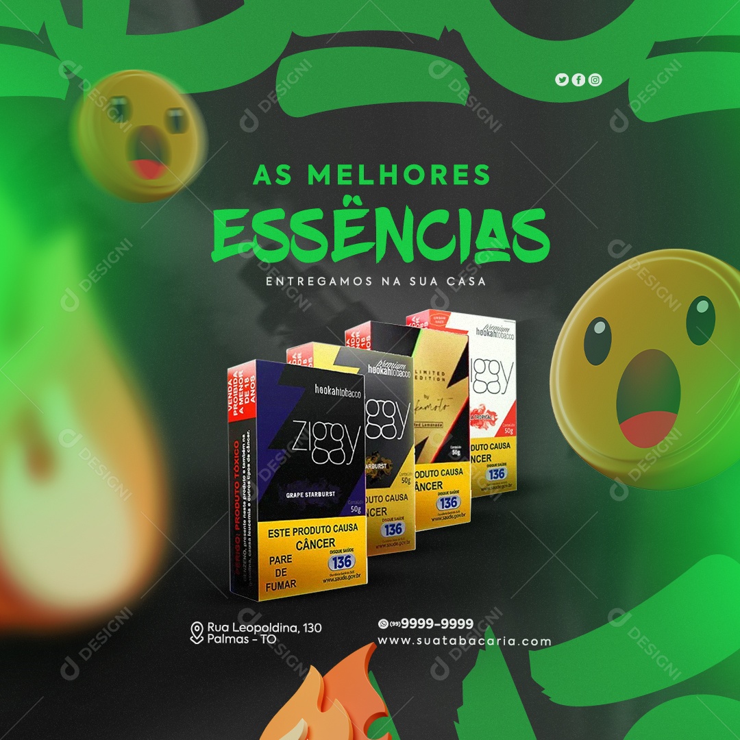 Tabacaria As Melhores Essências Entregamos na Sua Casa Social Media PSD Editável