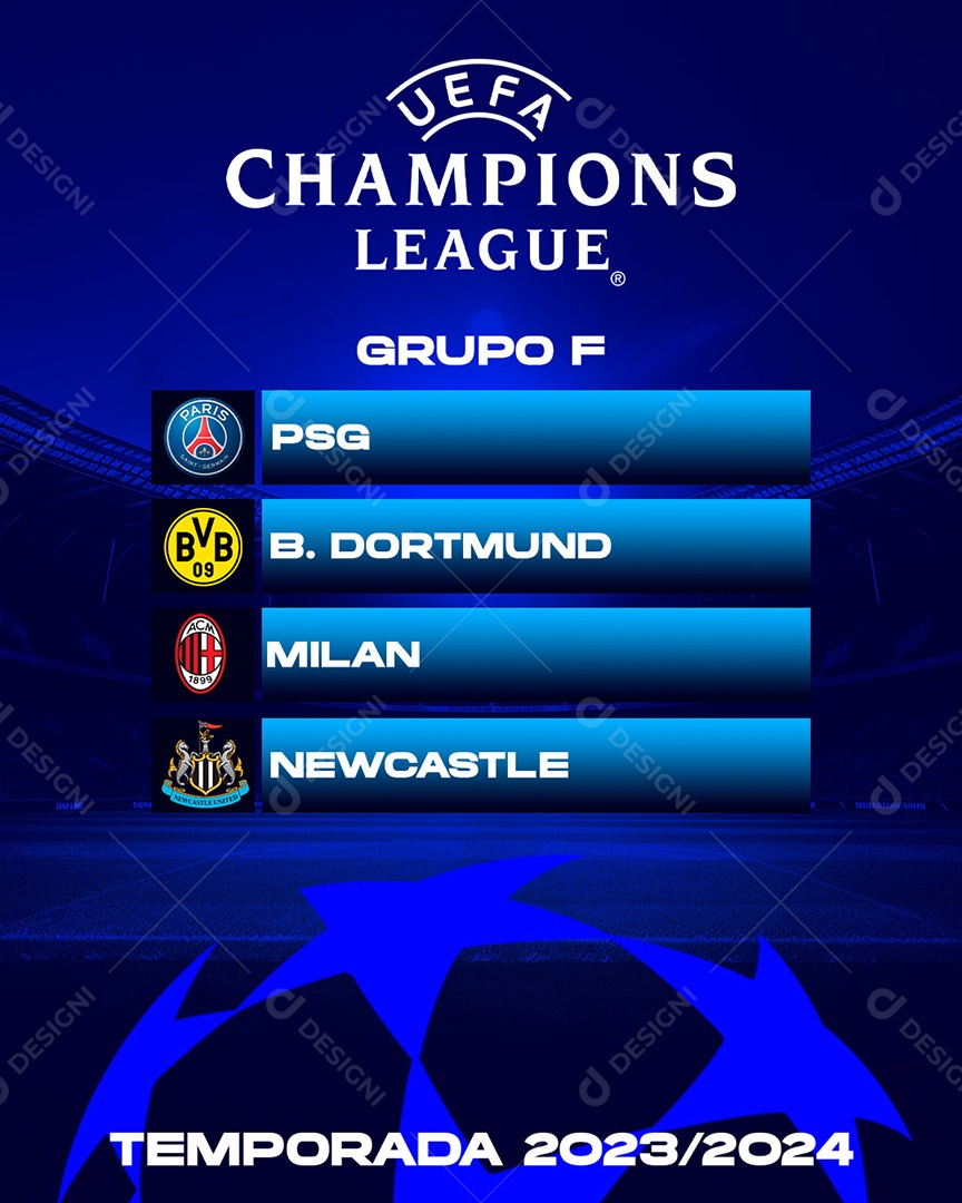 Social Media Flyer UEFA Champions League Grupo F PSD Editável