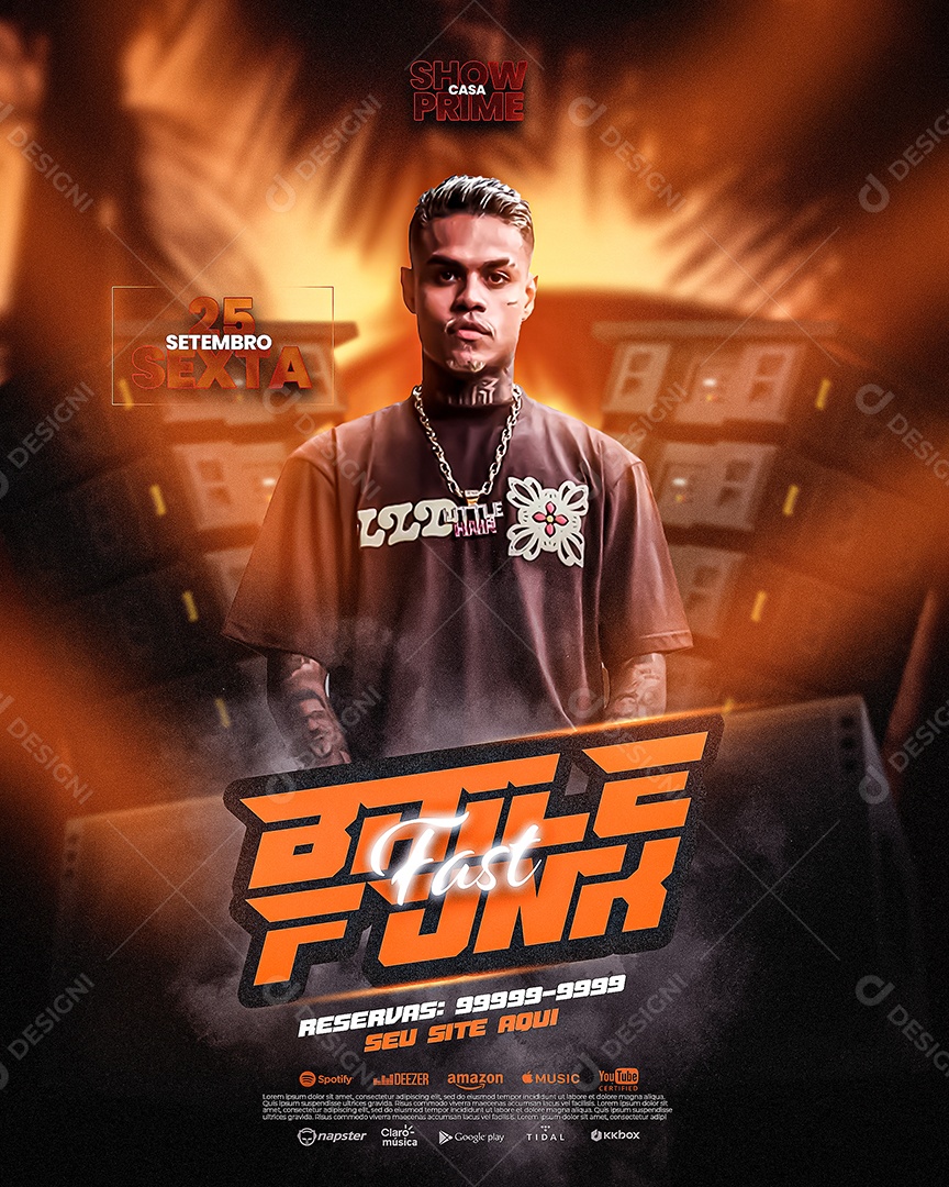 Flyer Feed Baile Funk Fast MC Cabelinho Social Media PSD Editável