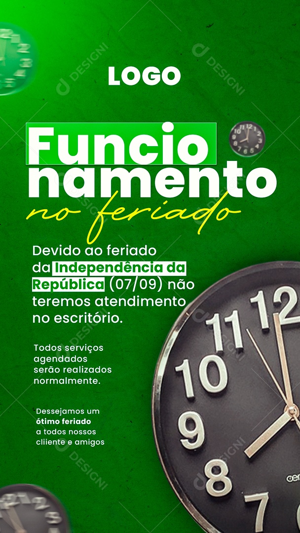 Story Funcionamento no Feriado Dia Da Independência do Brasil Social Media PSD Editável