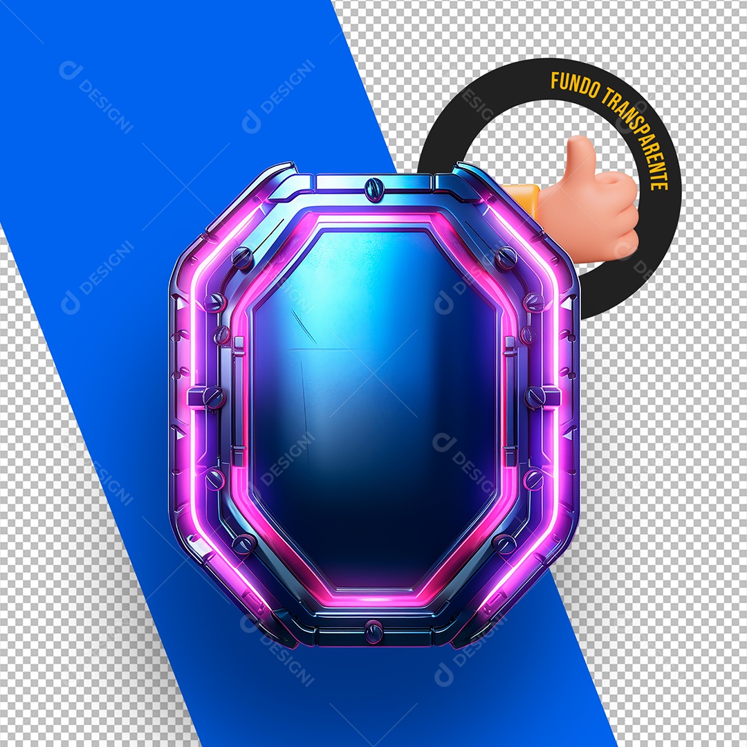 Painel Brasão Emblema de Tecnologia com Led Rosa Elemento 3D para Composição PSD