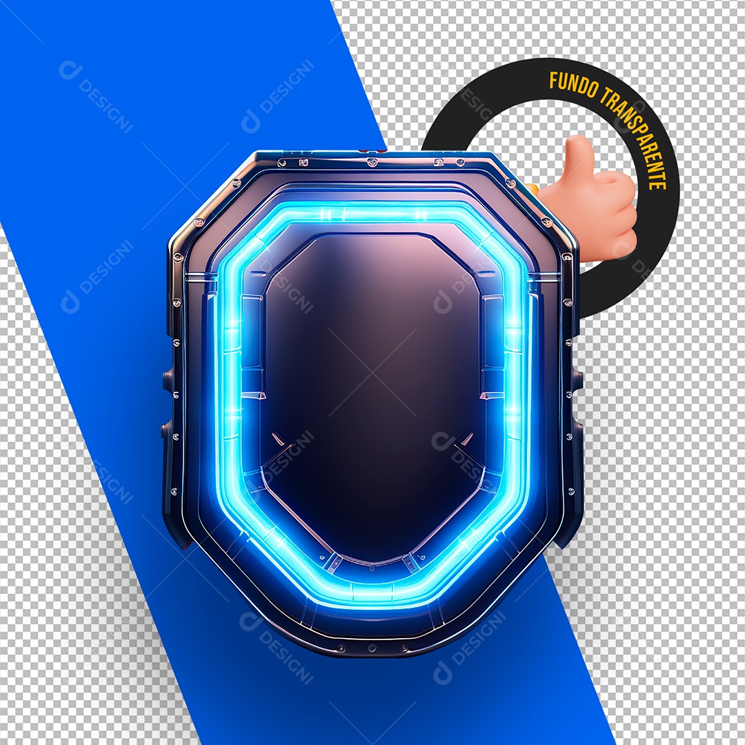 Painel Brasão Emblema de Tecnologia com Led Azul Elemento 3D para Composição PSD