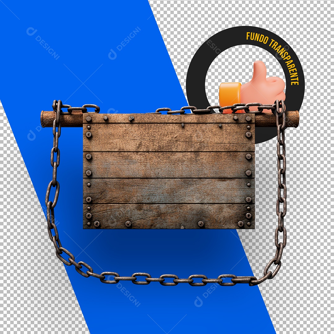 Elemento 3D Placa de Madeira com Corrente para Composição PSD