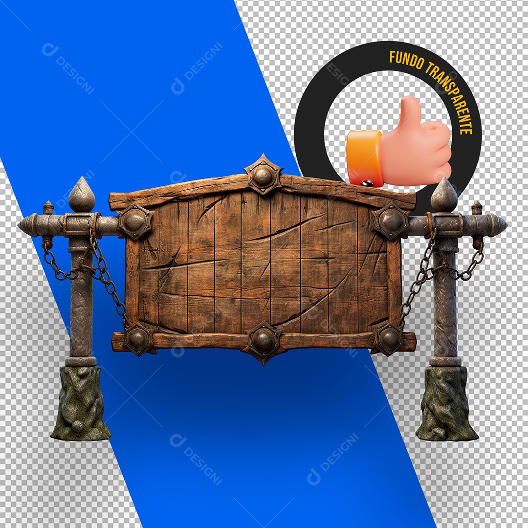 Elemento 3D Placa de Madeira com Corrente para Composição PSD