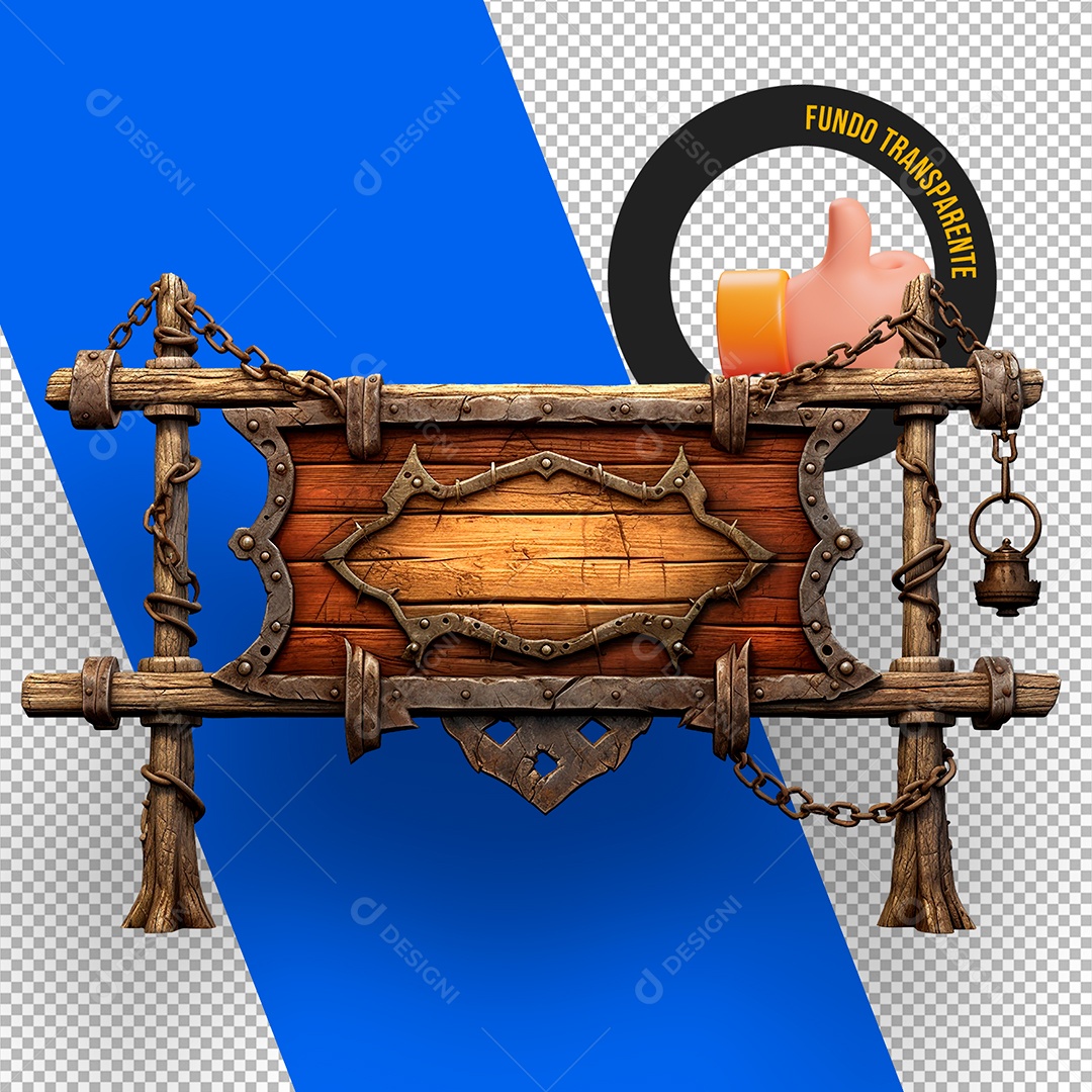 Placa de Madeira com Correntes Elemento 3D para Composição PSD