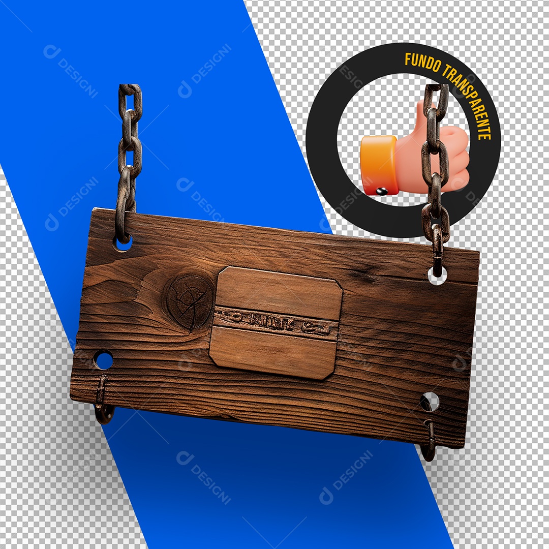 Placa de Madeira com Correntes Elemento 3D para Composição PSD