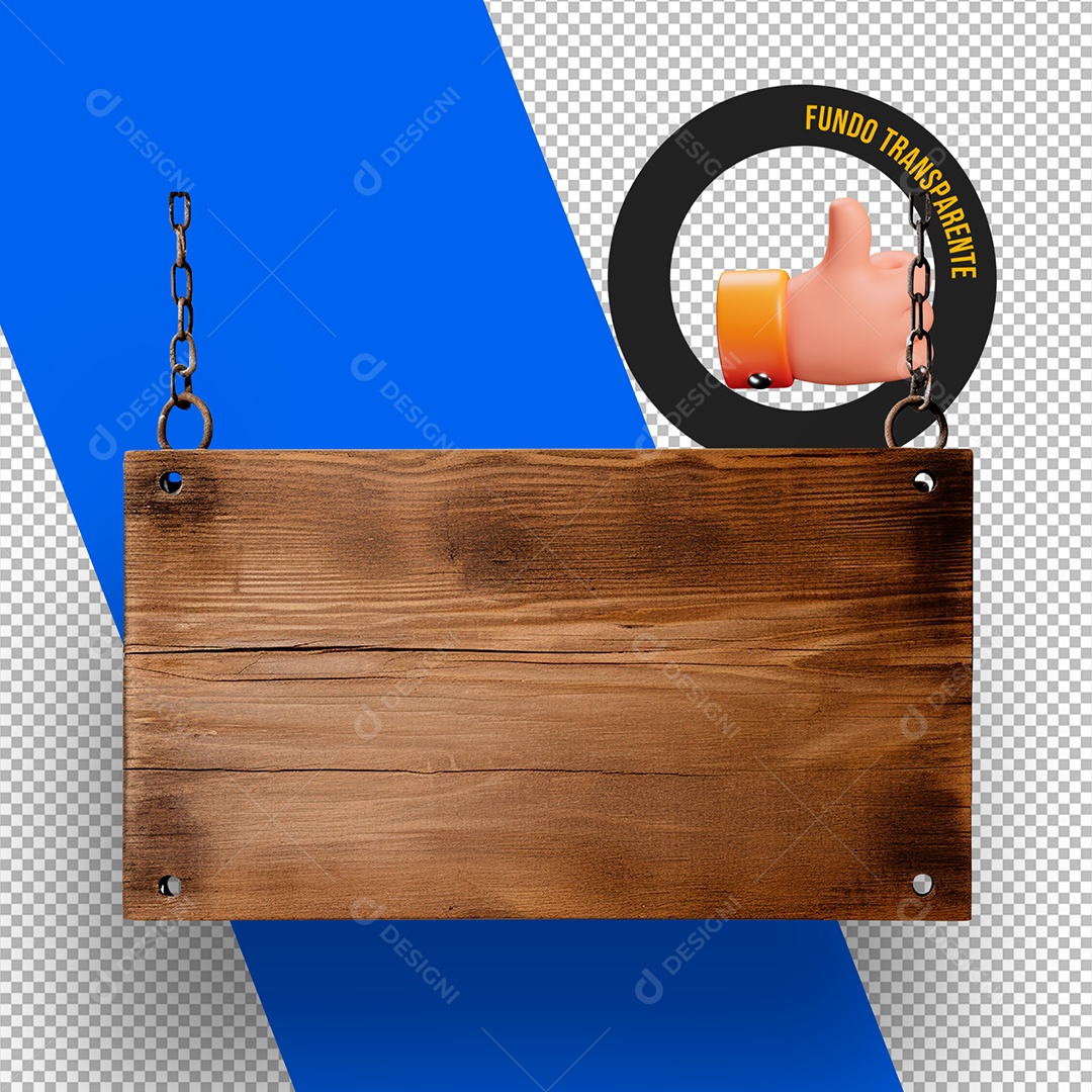 Placa de Madeira com Correntes Elemento 3D para Composição PSD