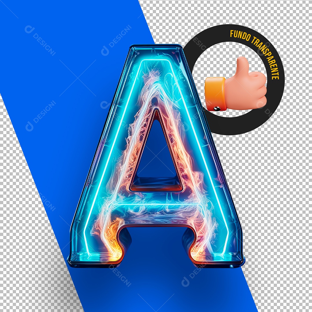 Letra A Maiúscula com Led Elemento 3D Para Composição PSD