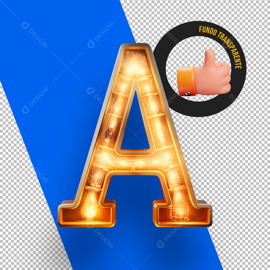Letra A Maiúscula com Lâmpada de Led Elemento 3D Para Composição PSD