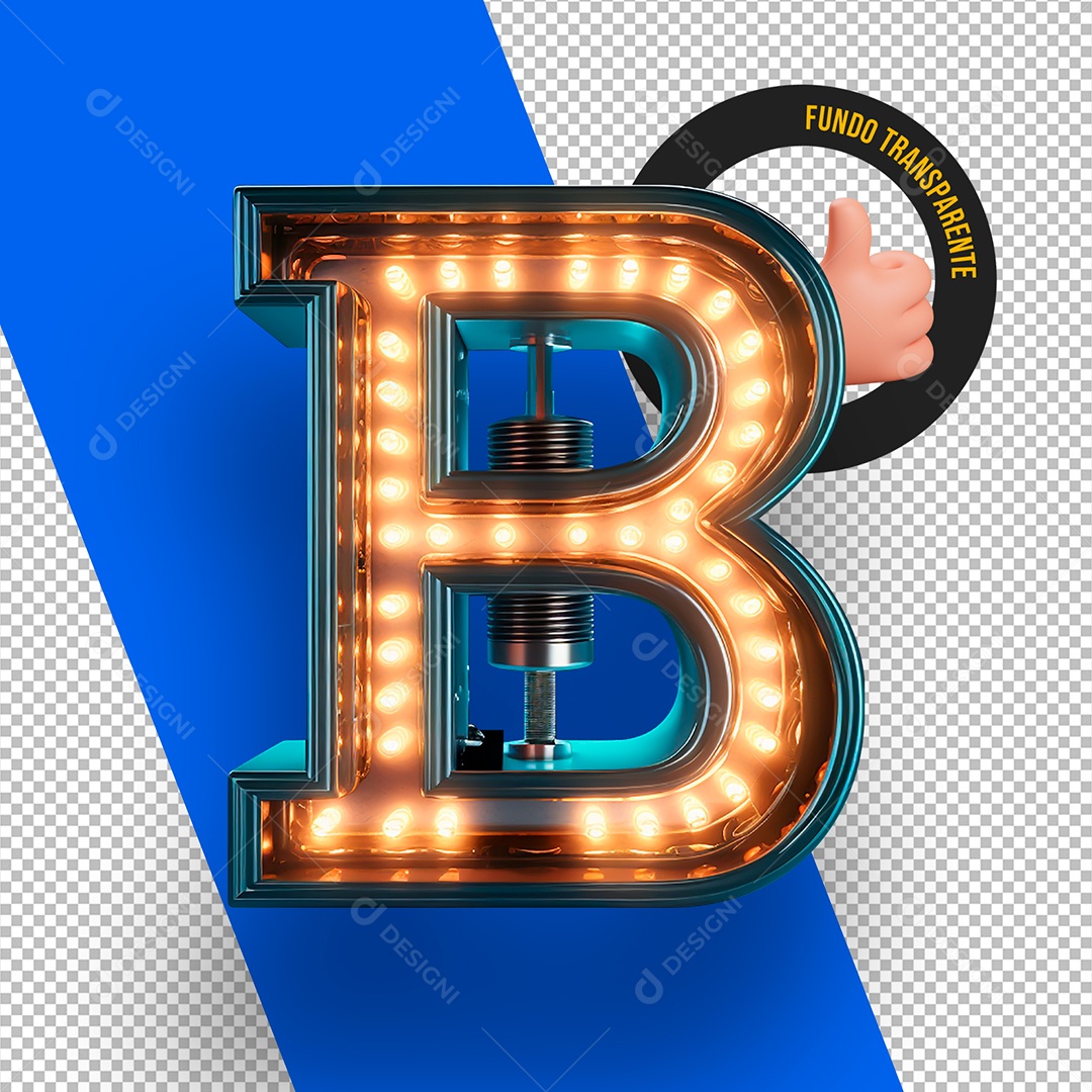 Letra B Maiúscula com Lâmpada de Led Elemento 3D Para Composição PSD
