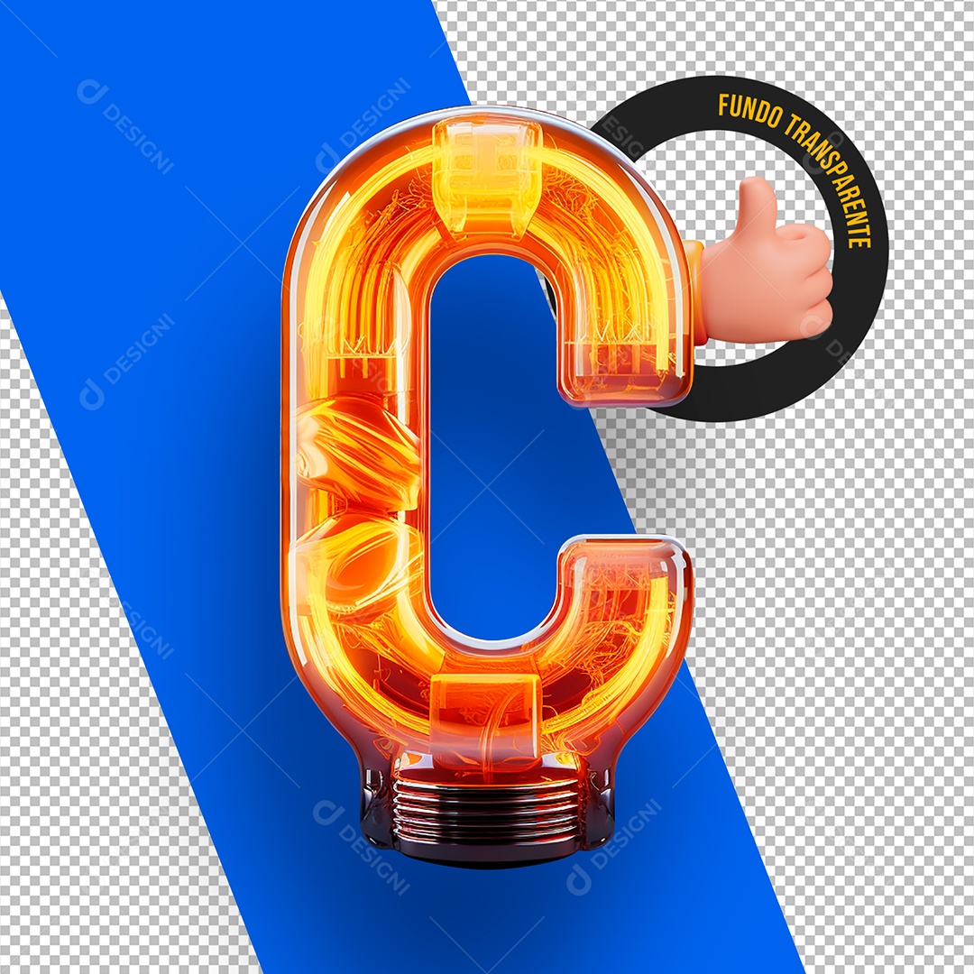 Letra C Maiúscula com Lâmpadas de Led Elemento 3D Para Composição PSD