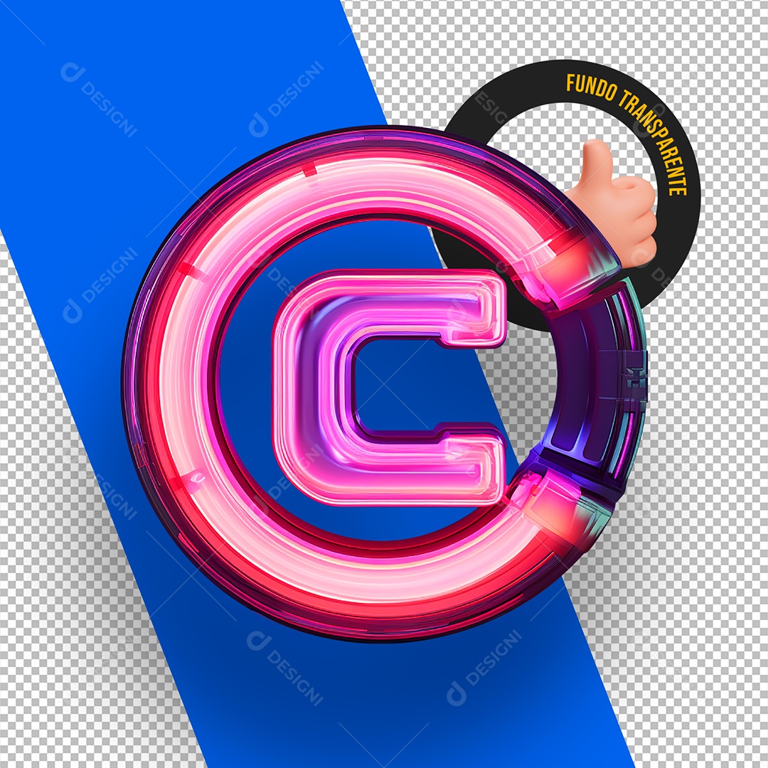 Letra C Maiúscula com Led Elemento 3D Para Composição PSD