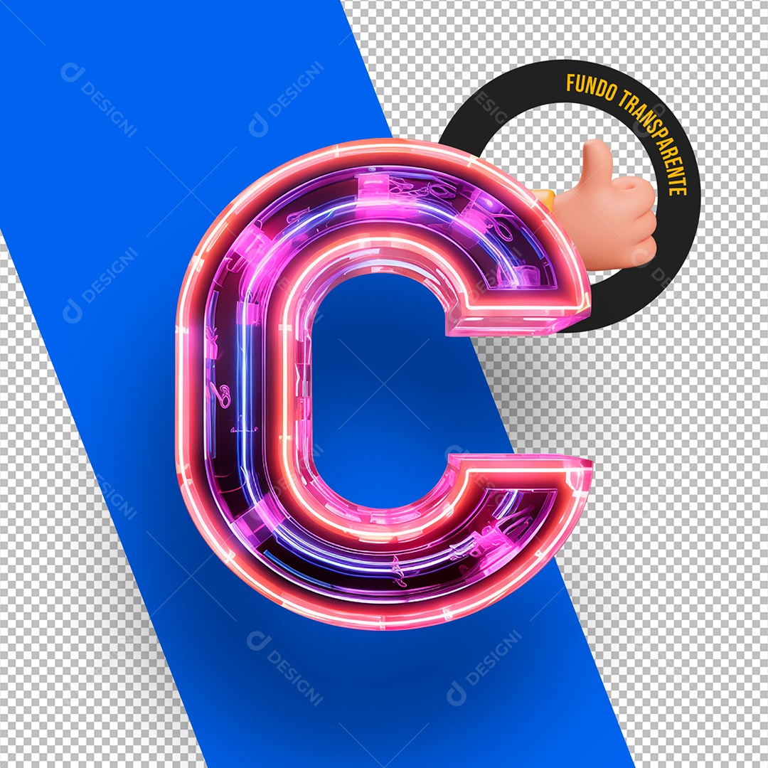 Letra C Maiúscula com Led Elemento 3D Para Composição PSD
