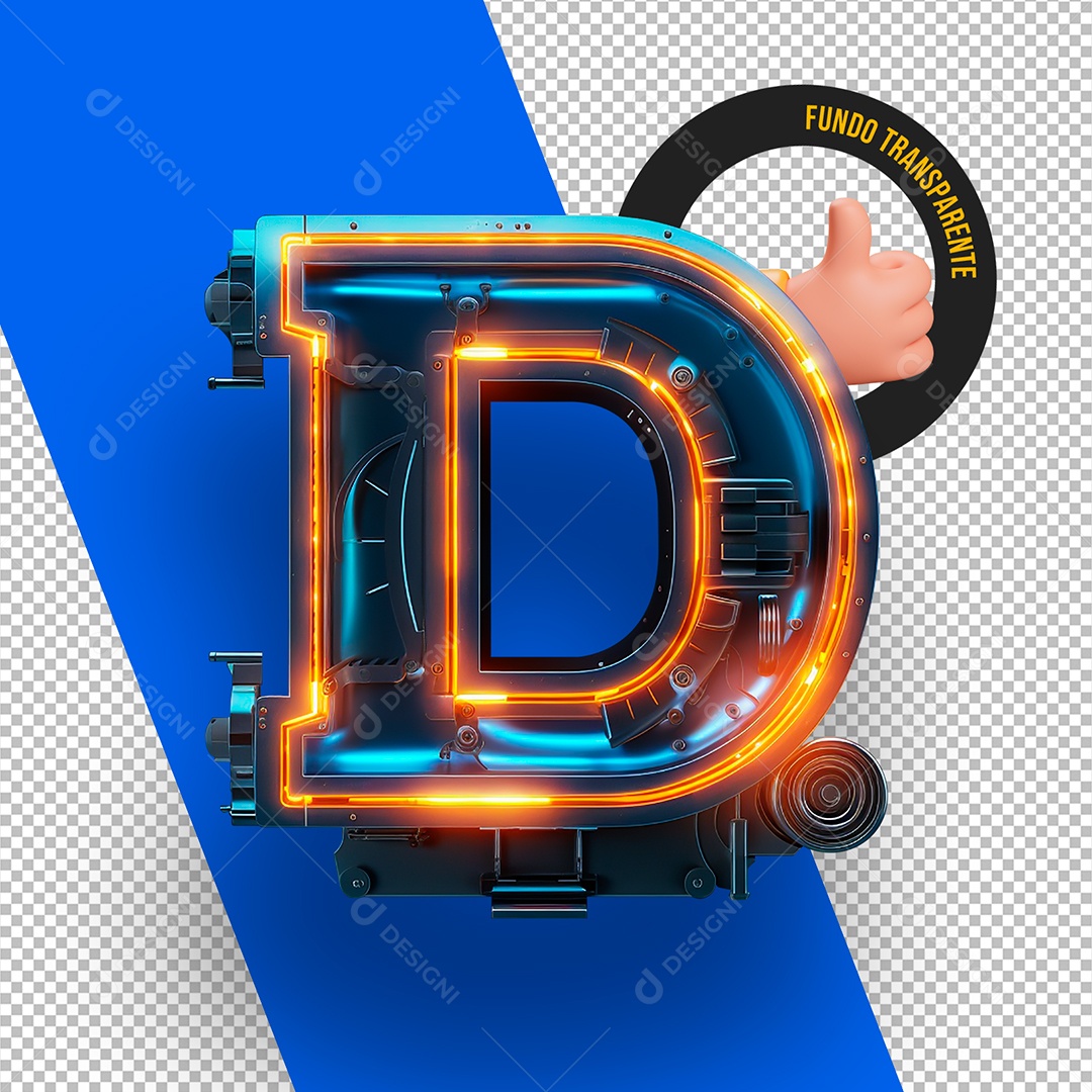 Letra D Maiúscula com Led Elemento 3D Para Composição PSD