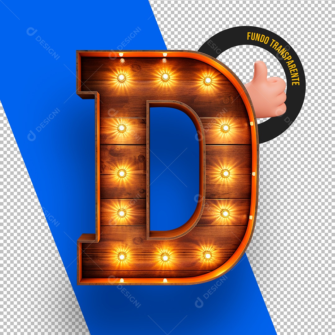 Letra D Maiúscula com Lâmpadas de Led Elemento 3D Para Composição PSD