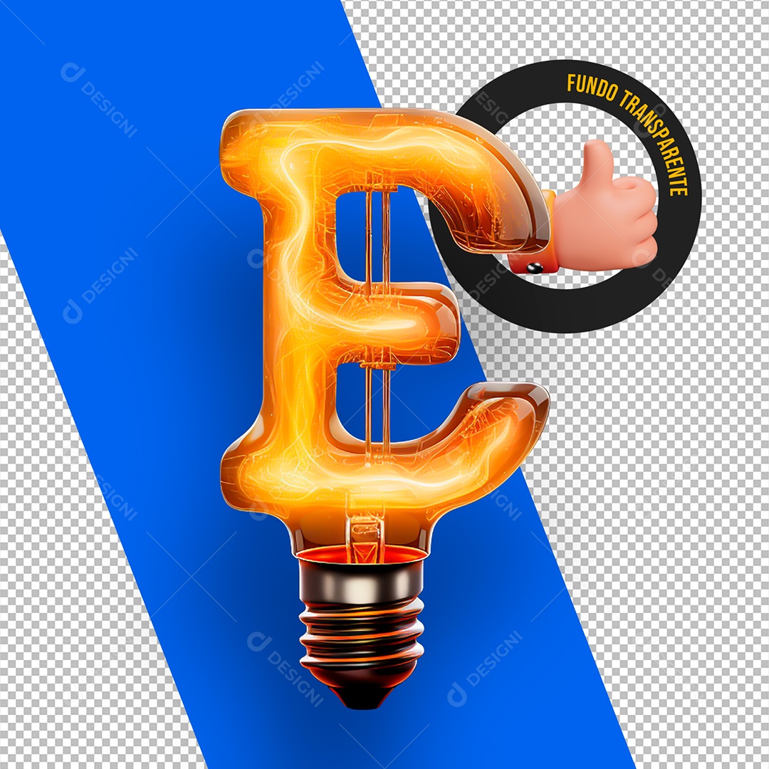 Letra E Maiúscula com Led Elemento 3D Para Composição PSD